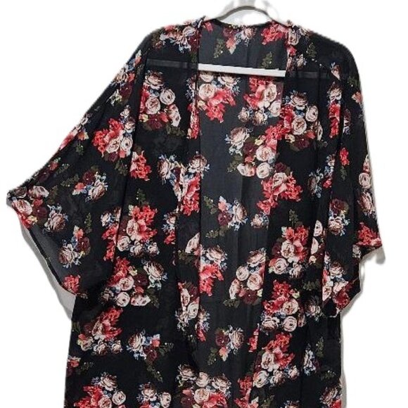 Accessories - BLACK RED ROSES CHIFFON KIMONO